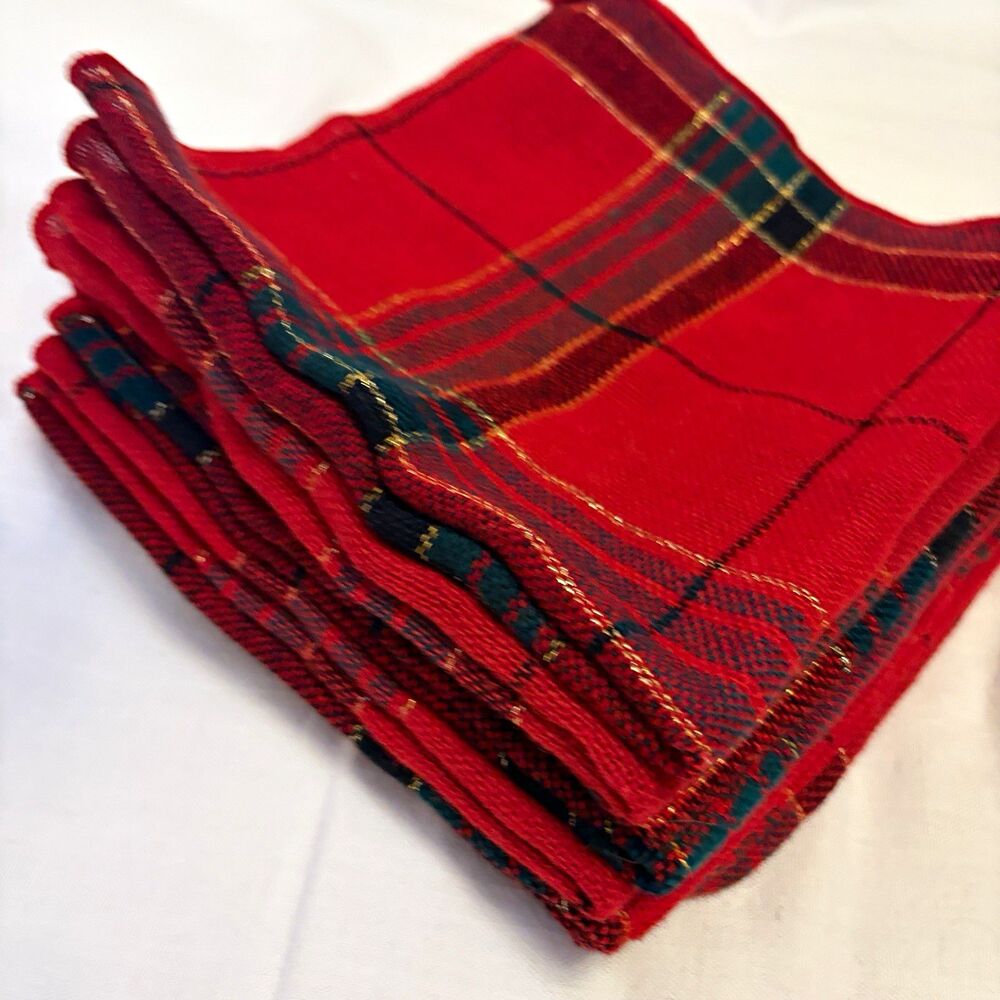 8-Pack Red Green Black Plaid Fabric Cloth Square Napkins Traditional Christmas